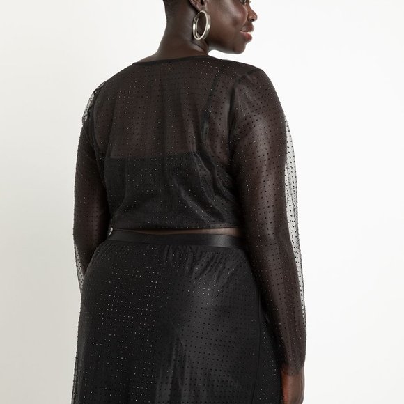 Mesh Rhinestone Crop Top & Midi Skirt - Picture 3 of 7